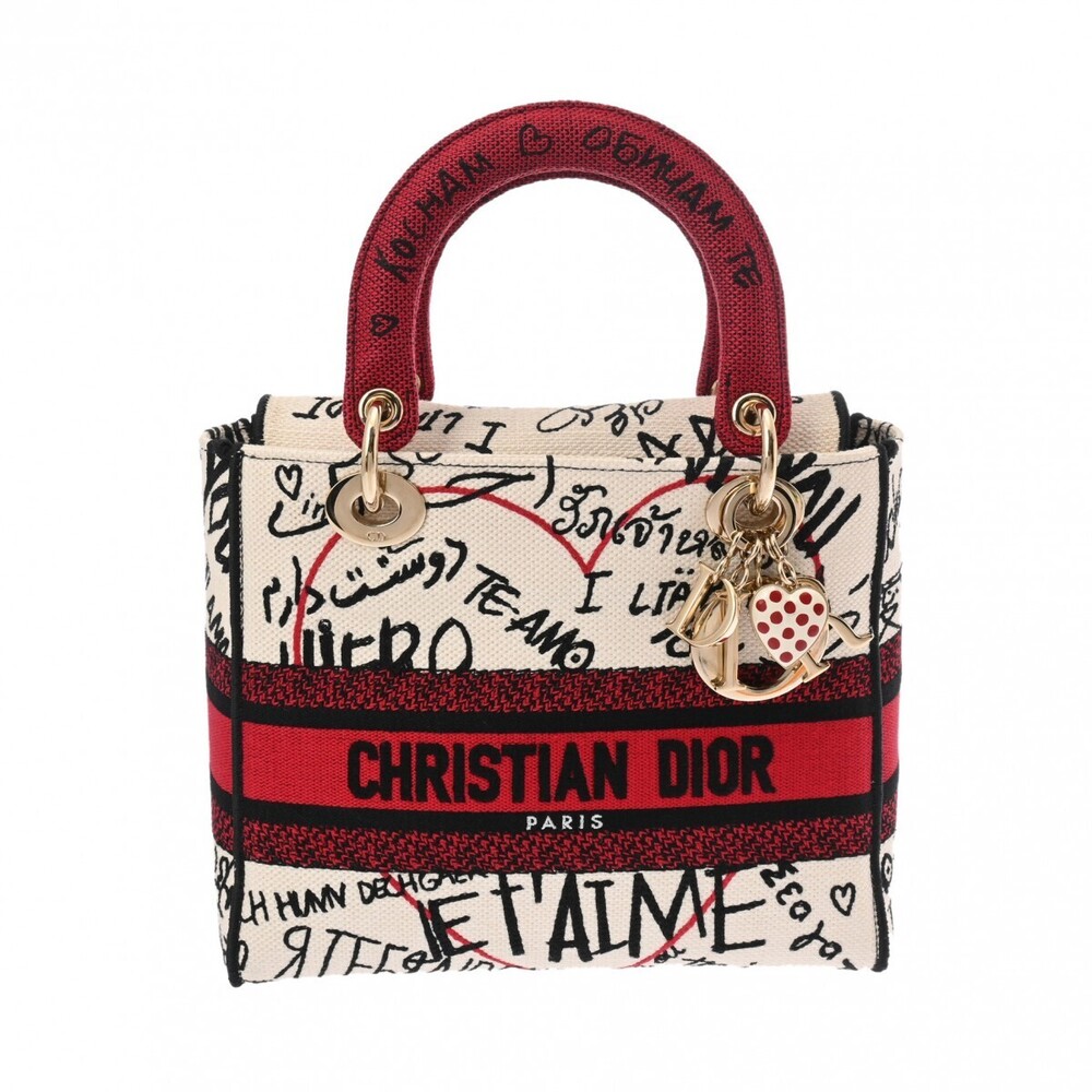 CHRISTIAN DIOR LADY LITE Canvas Handbag Red White